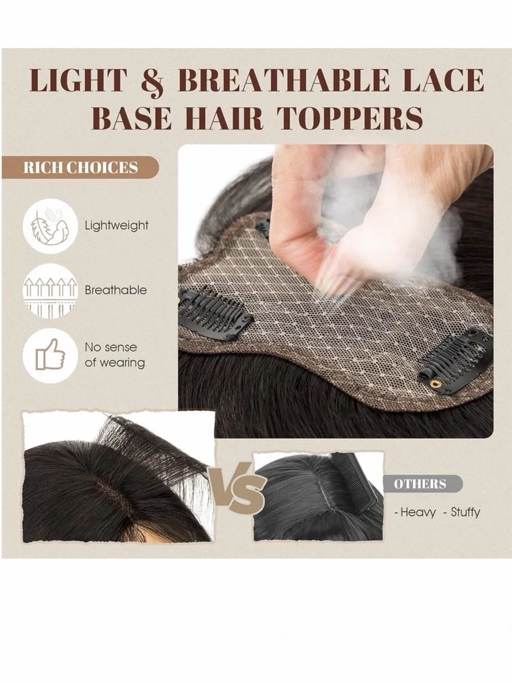 100% Human👩🏻Remy Toppers With Side Bang Hair Toppers 10 Inch #1B Natural Black